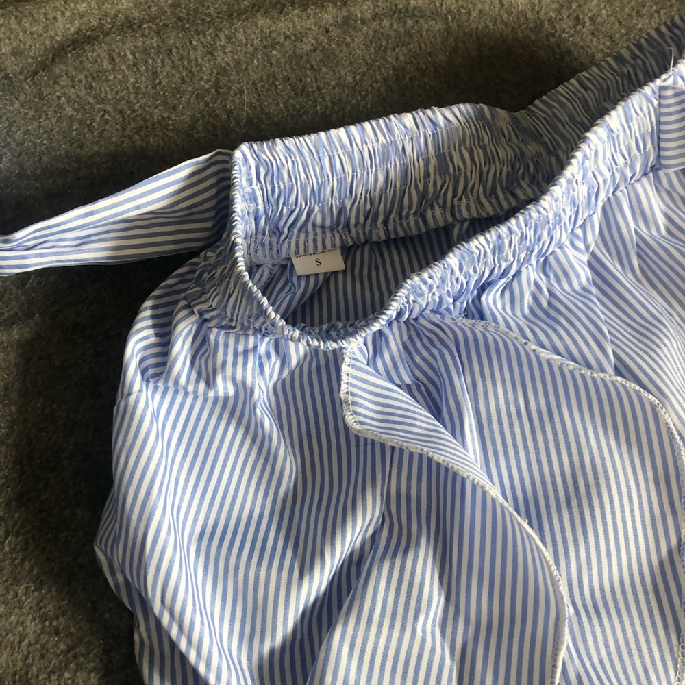 Blue and white striped pants